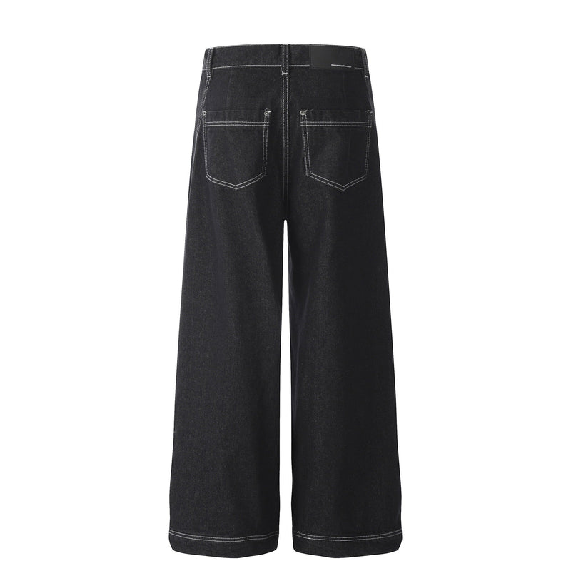 Omirad Contrast-Stitch Wide-Leg Denim Jeans | SEAKOFF