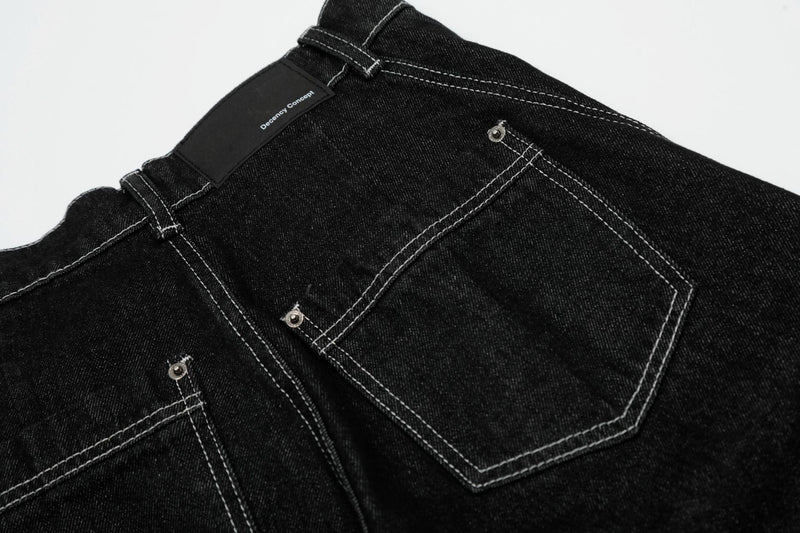 Omirad Contrast-Stitch Wide-Leg Denim Jeans | SEAKOFF