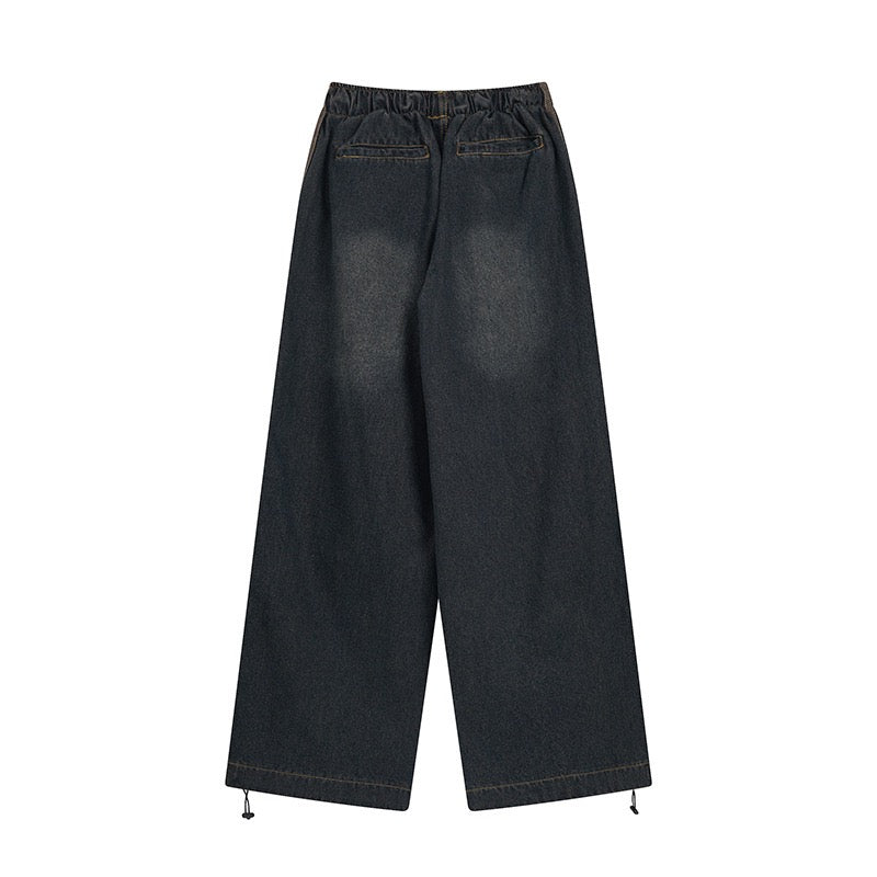 Stacked Panel Wide-Leg Denim Pants | Washed Dark Streetwear