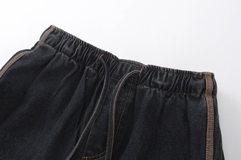 Stacked Panel Wide-Leg Denim Pants | Washed Dark Streetwear