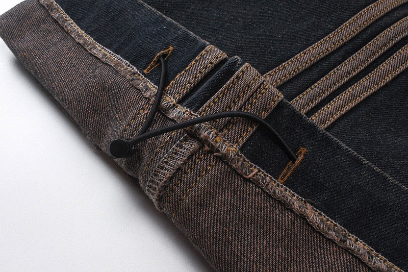 Stacked Panel Wide-Leg Denim Pants | Washed Dark Streetwear