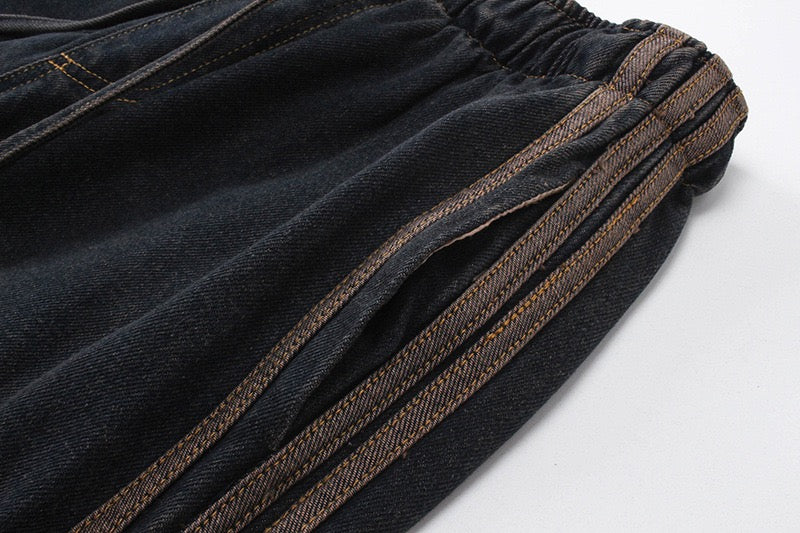 Stacked Panel Wide-Leg Denim Pants | Washed Dark Streetwear