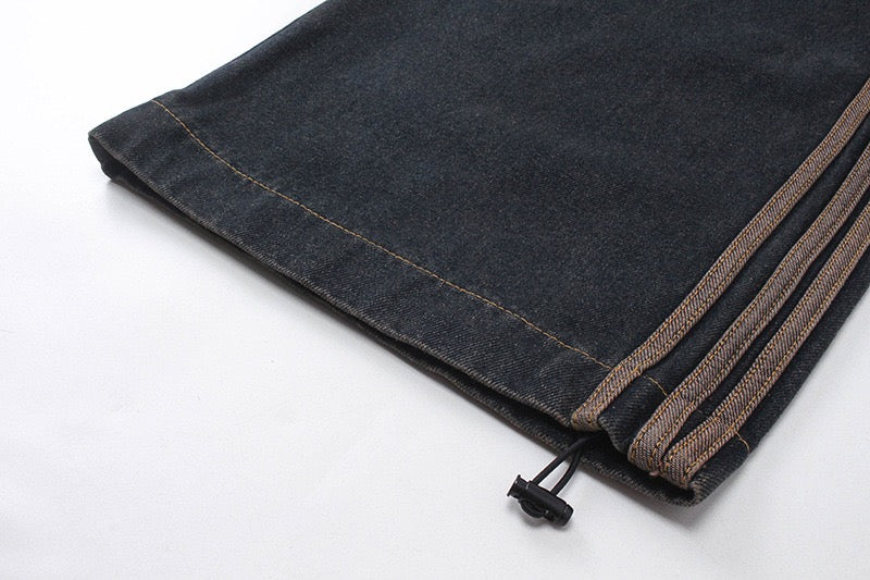 Stacked Panel Wide-Leg Denim Pants | Washed Dark Streetwear