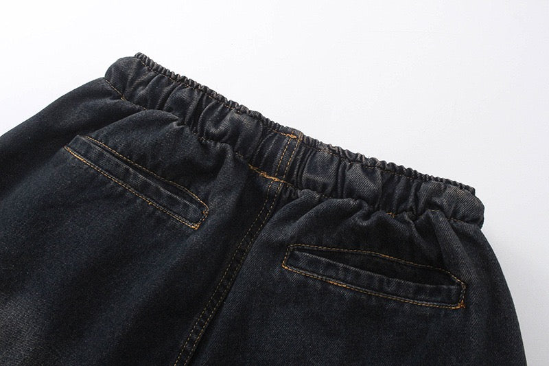 Stacked Panel Wide-Leg Denim Pants | Washed Dark Streetwear