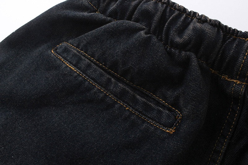 Stacked Panel Wide-Leg Denim Pants | Washed Dark Streetwear