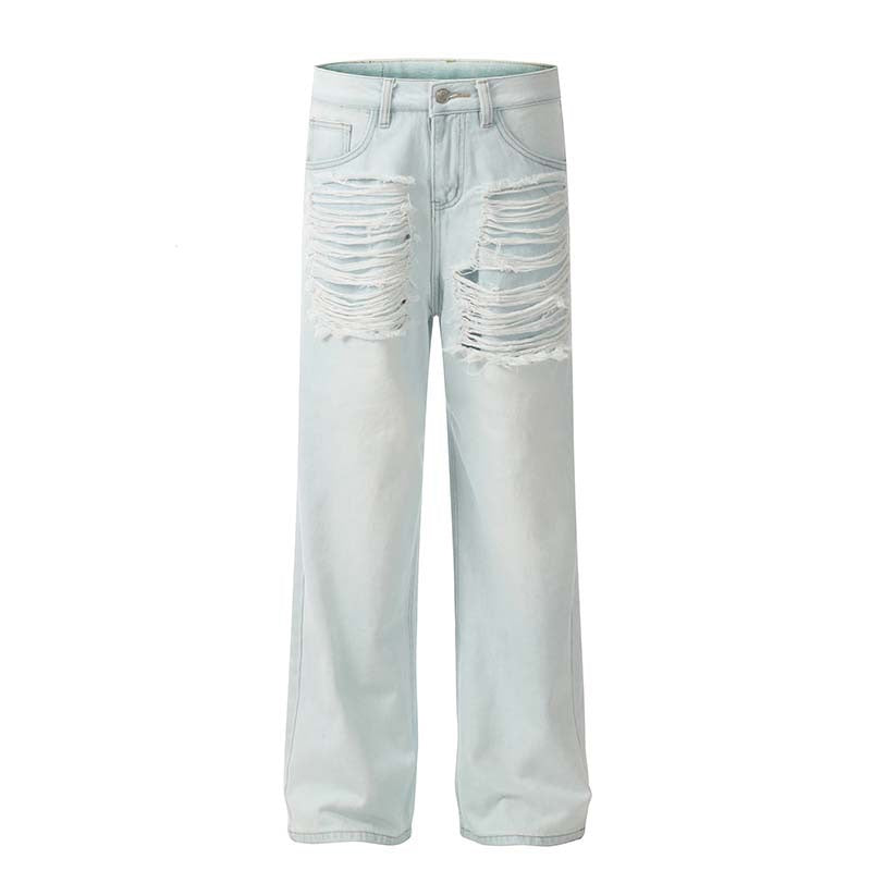 Omirad Shredded Light-Wash Wide-Leg Jeans | Distressed Denim