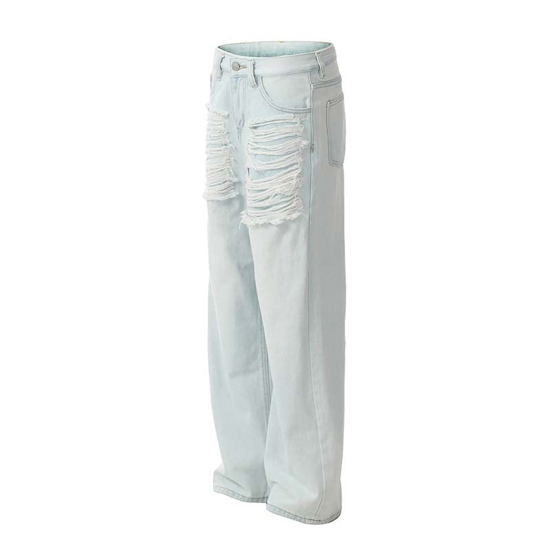Omirad Shredded Light-Wash Wide-Leg Jeans | Distressed Denim
