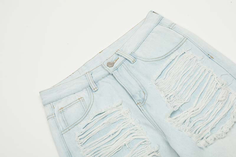 Omirad Shredded Light-Wash Wide-Leg Jeans | Distressed Denim