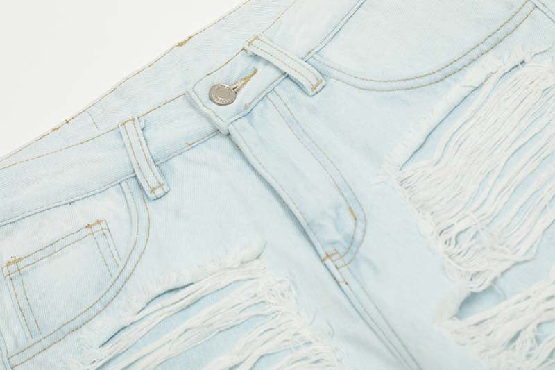 Omirad Shredded Light-Wash Wide-Leg Jeans | Distressed Denim