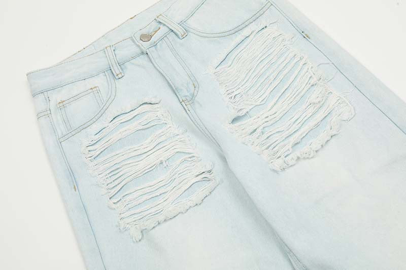 Omirad Shredded Light-Wash Wide-Leg Jeans | Distressed Denim