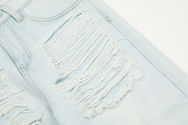 Omirad Shredded Light-Wash Wide-Leg Jeans | Distressed Denim