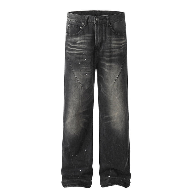 Omirad Paint-Splatter Vintage Wide-Leg Jeans | Streetwear Denim