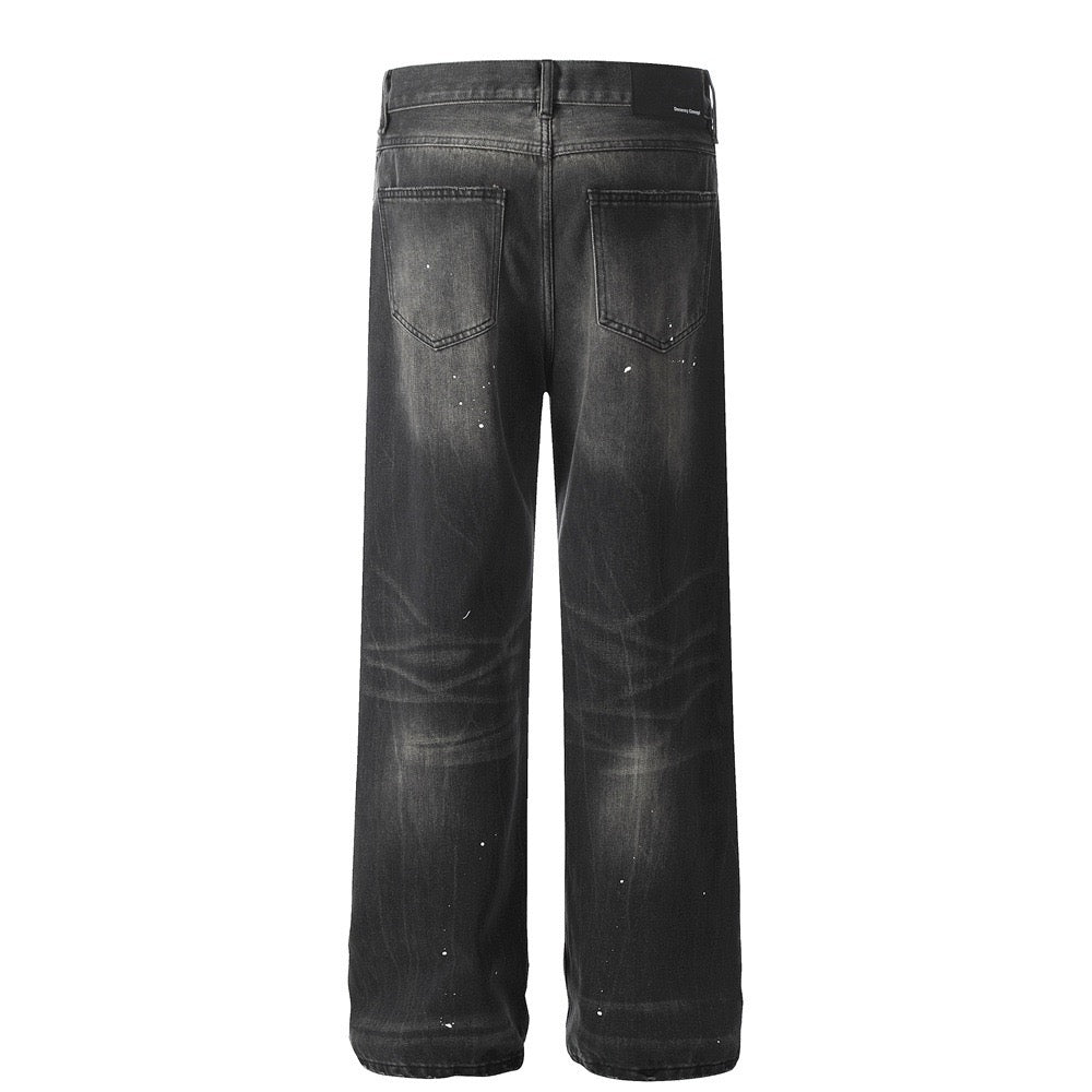 Omirad Paint-Splatter Vintage Wide-Leg Jeans | Streetwear Denim