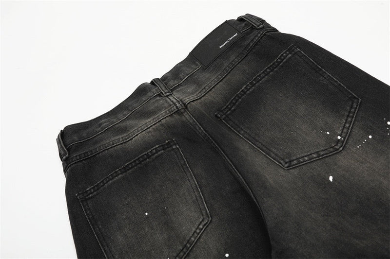 Omirad Paint-Splatter Vintage Wide-Leg Jeans | Streetwear Denim