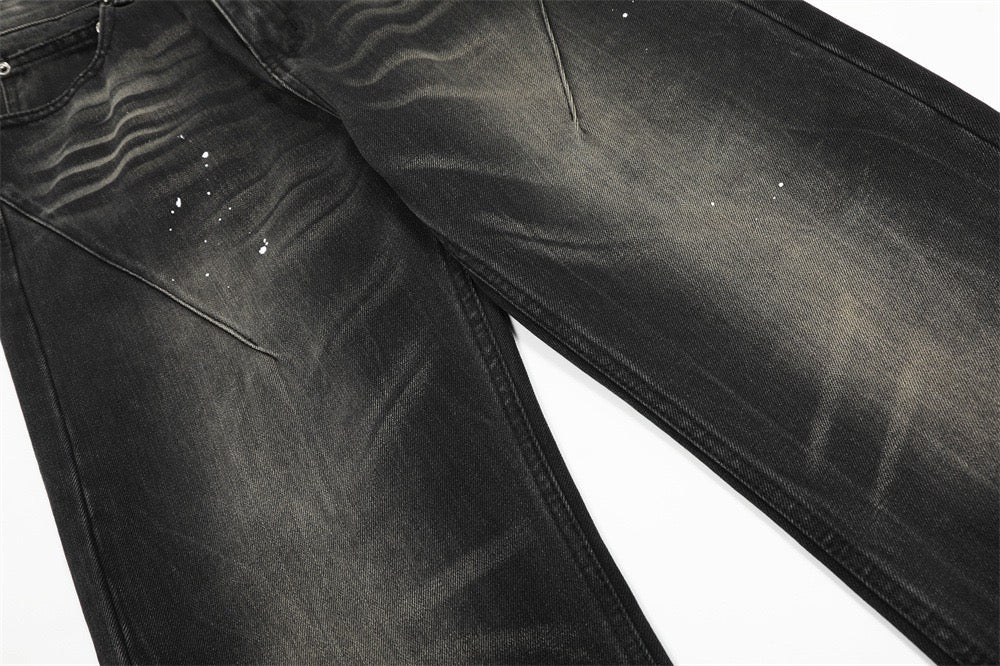 Omirad Paint-Splatter Vintage Wide-Leg Jeans | Streetwear Denim