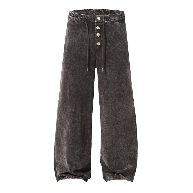 Button-Front Washed Barrel Pants | Wide Leg Corduroy