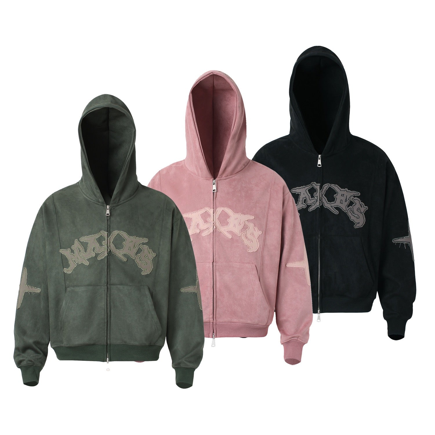 Omirad Washed Gothic Logo Zip-Up Hoodie | Oversized Streetwear