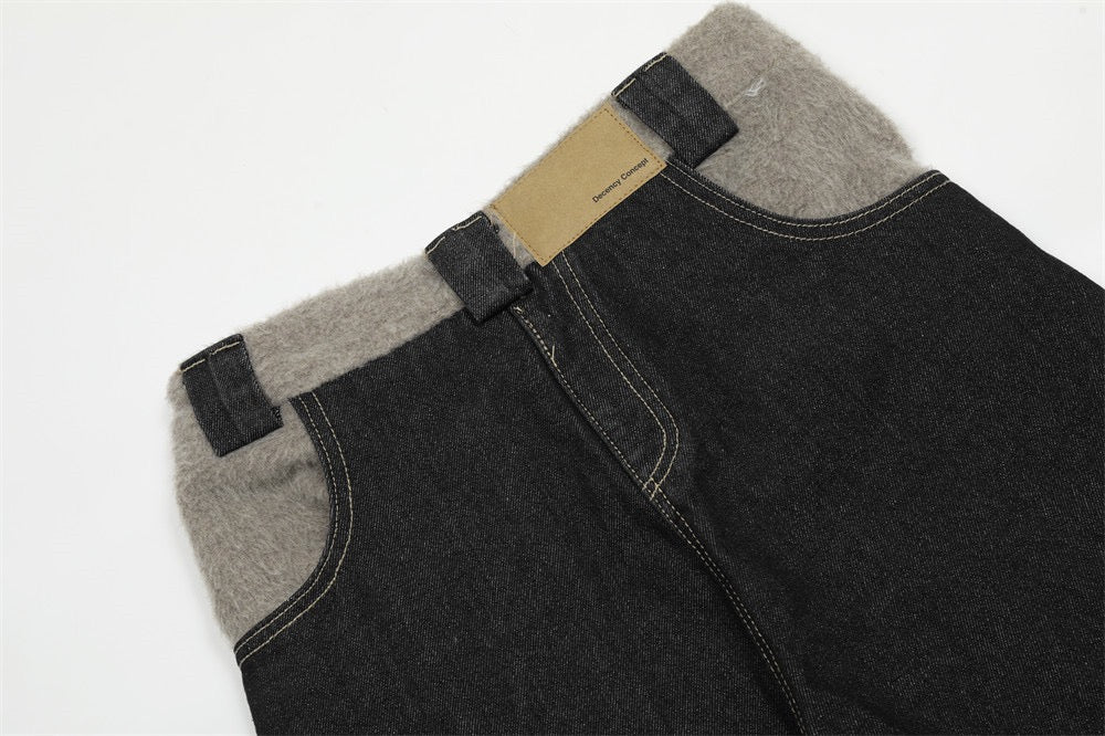 Fleece-Waist Wide-Leg Denim Pants | Dark Wash Street Style