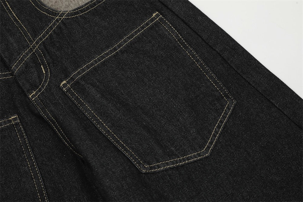 Fleece-Waist Wide-Leg Denim Pants | Dark Wash Street Style