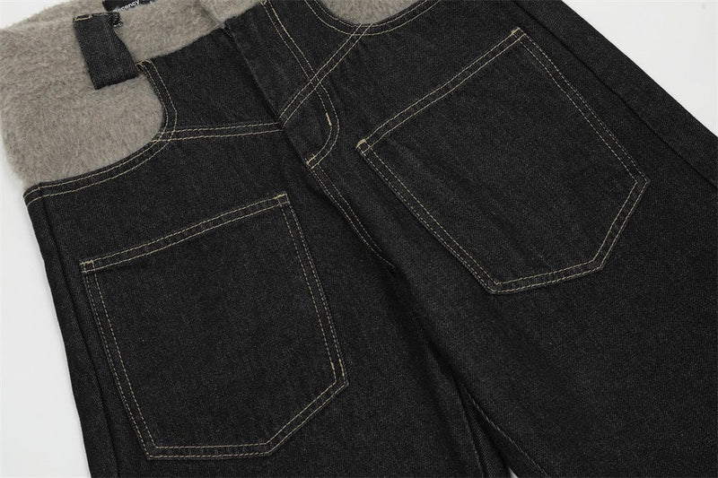 Fleece-Waist Wide-Leg Denim Pants | Dark Wash Street Style