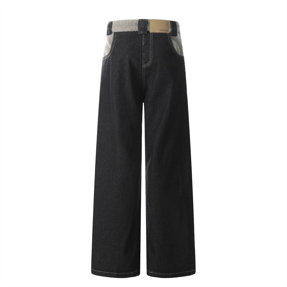 Fleece-Waist Wide-Leg Denim Pants | Dark Wash Street Style