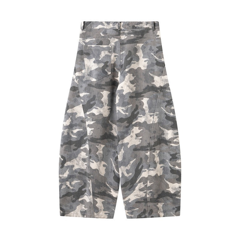 Camo Wide-Leg Denim Pants | Military Streetwear Trousers