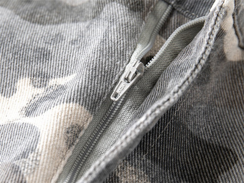 Camo Wide-Leg Denim Pants | Military Streetwear Trousers