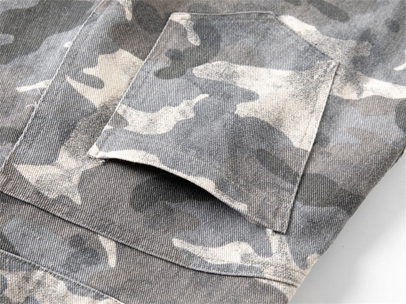 Camo Wide-Leg Denim Pants | Military Streetwear Trousers
