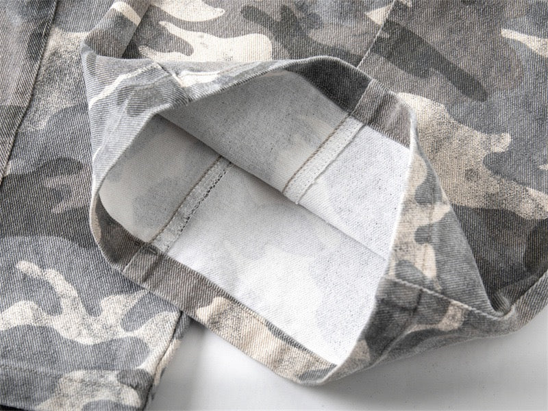Camo Wide-Leg Denim Pants | Military Streetwear Trousers