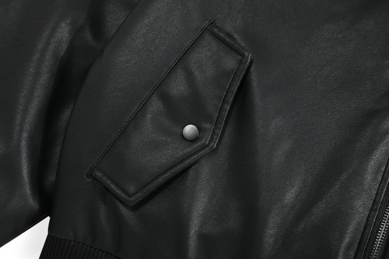 Omirad Fur-Lined PU Bomber Jacket | Black Streetwear