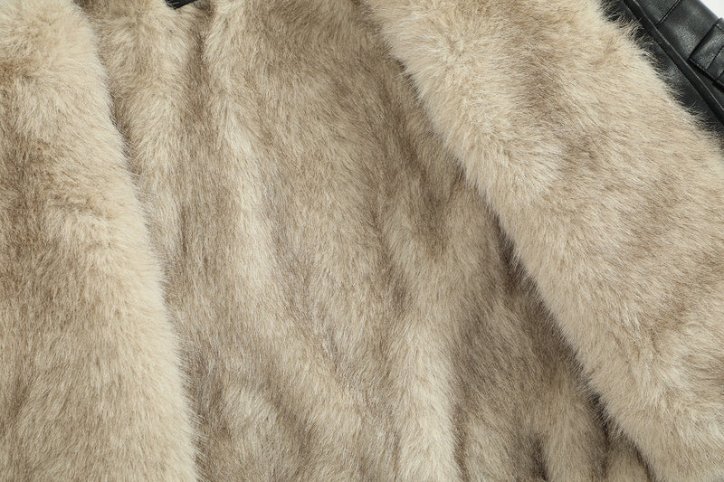 Omirad Fur-Lined PU Bomber Jacket | Black Streetwear
