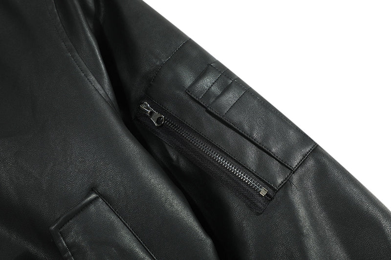 Omirad Fur-Lined PU Bomber Jacket | Black Streetwear