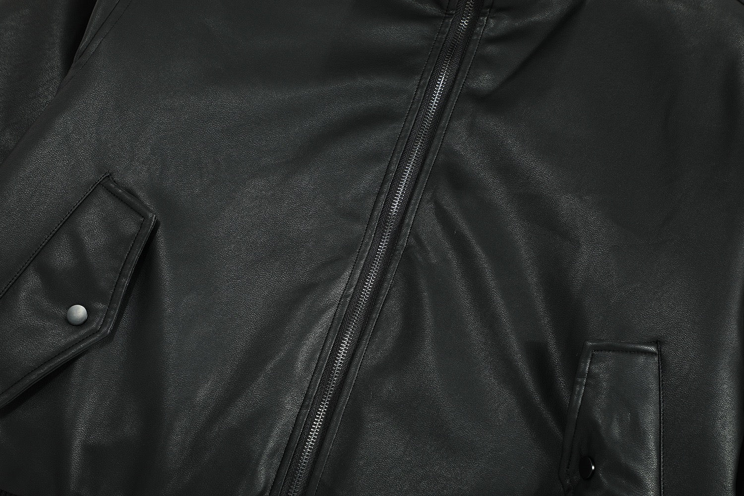 Omirad Fur-Lined PU Bomber Jacket | Black Streetwear