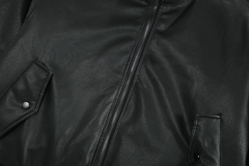 Omirad Fur-Lined PU Bomber Jacket | Black Streetwear