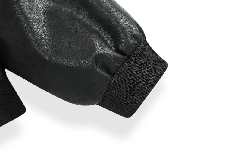Omirad Fur-Lined PU Bomber Jacket | Black Streetwear