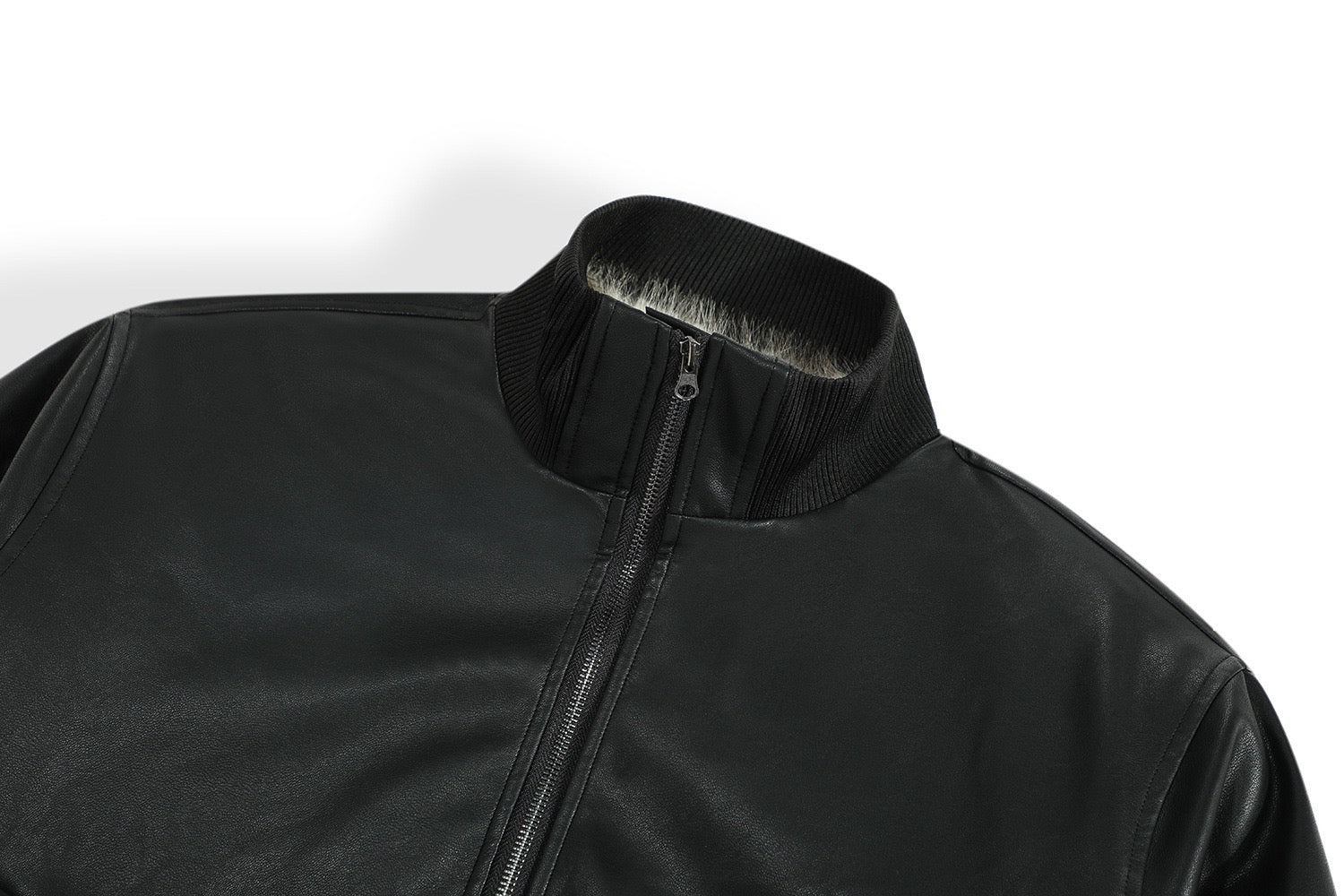 Omirad Fur-Lined PU Bomber Jacket | Black Streetwear