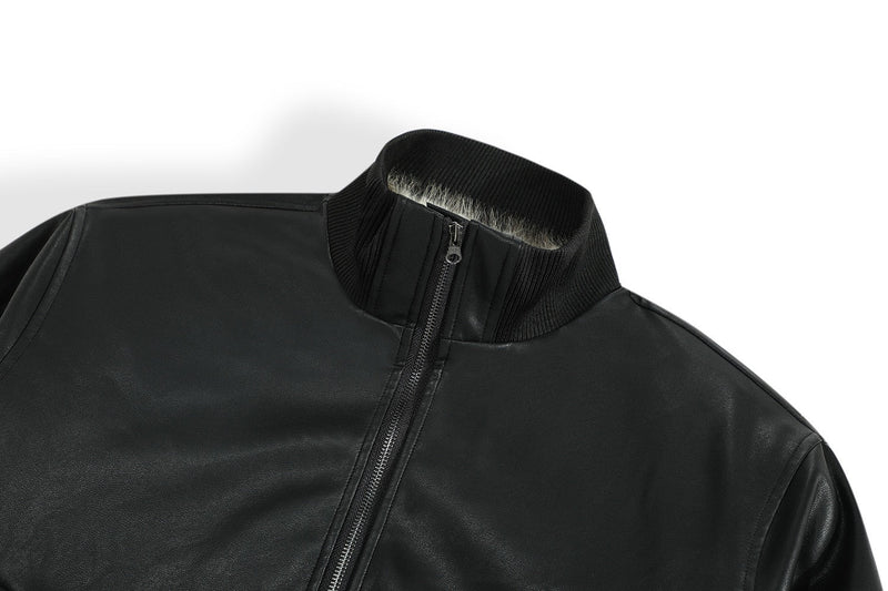 Omirad Fur-Lined PU Bomber Jacket | Black Streetwear