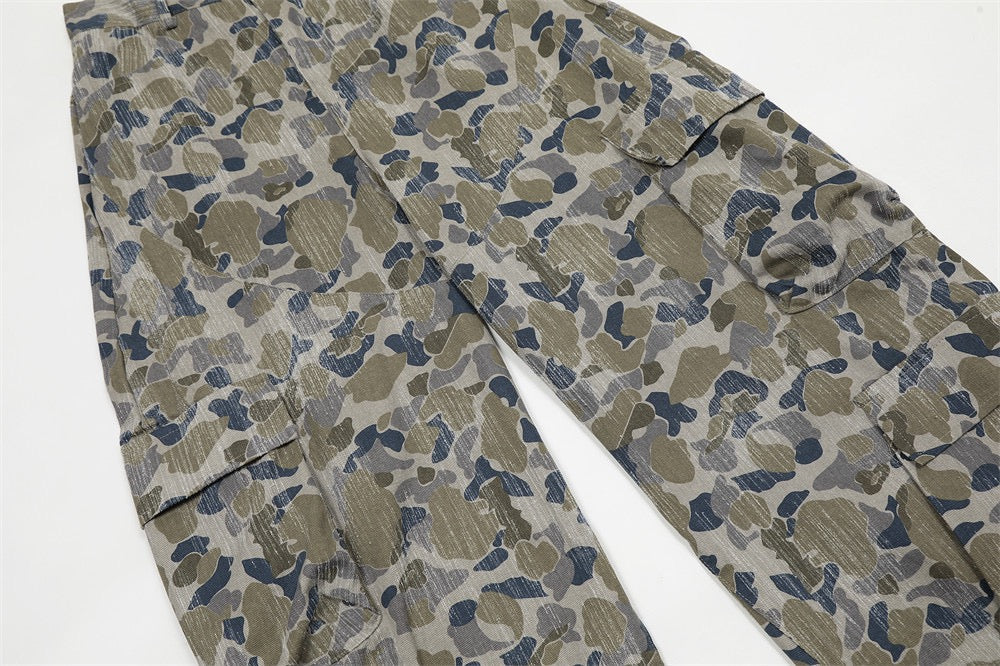 Omirad Corduroy Camouflage Wide-Leg Cargo Pants