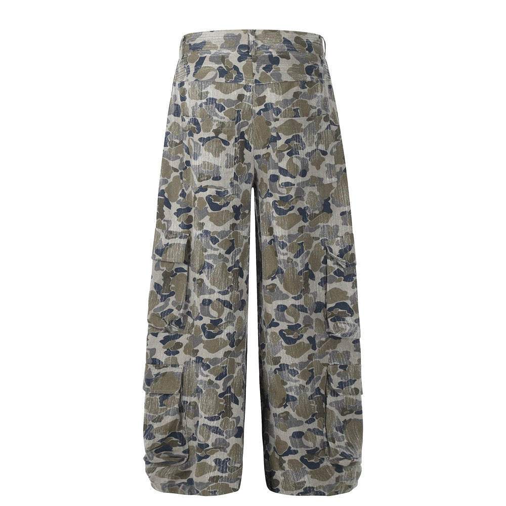 Omirad Corduroy Camouflage Wide-Leg Cargo Pants
