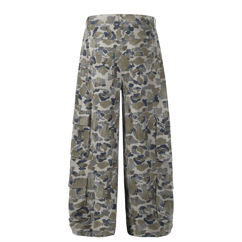 Omirad Corduroy Camouflage Wide-Leg Cargo Pants