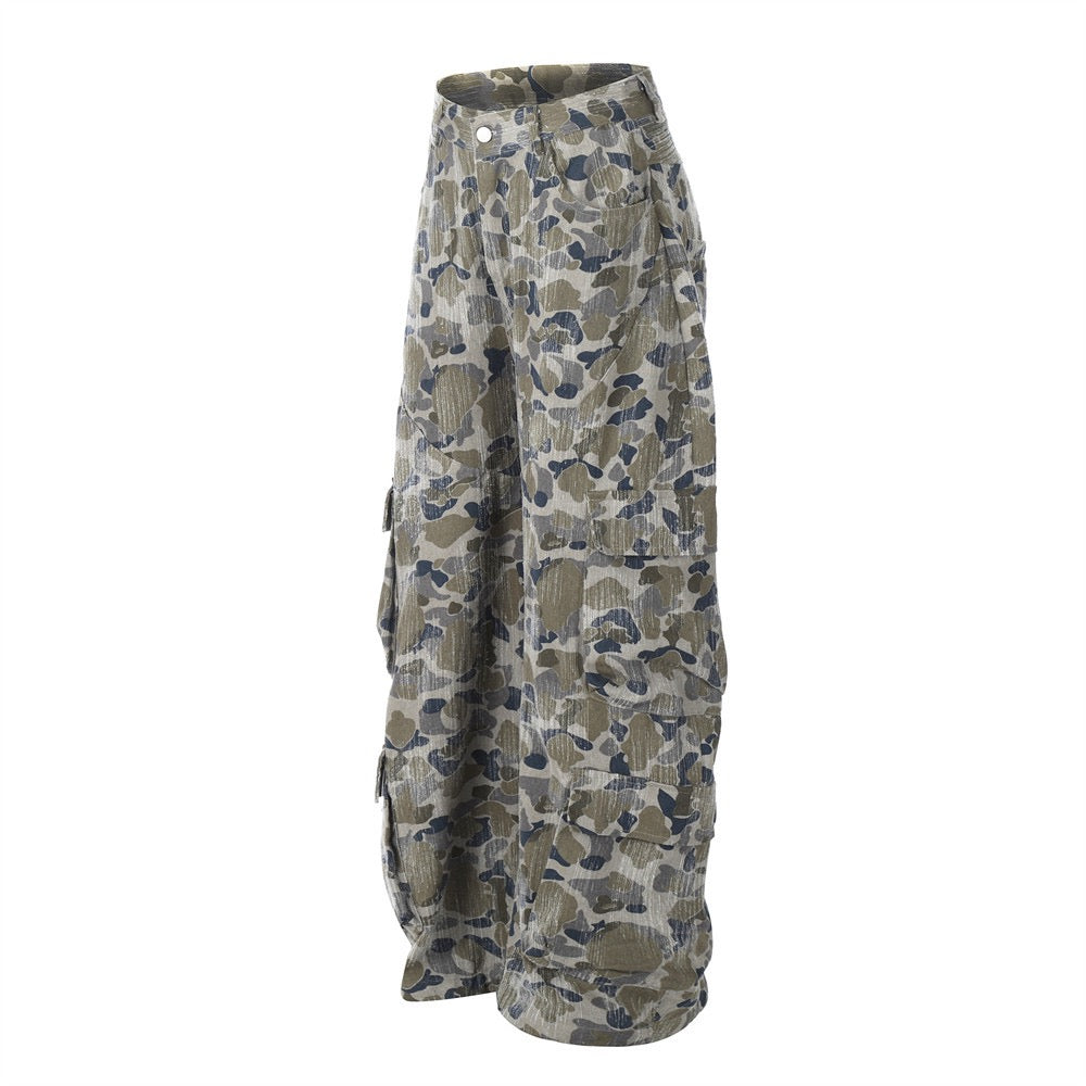 Omirad Corduroy Camouflage Wide-Leg Cargo Pants