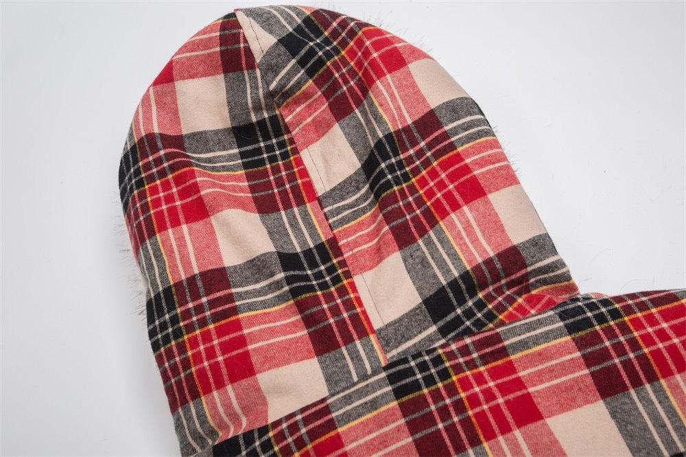 Omirad Plaid Fur-Hood Cotton Jacket | Winter Streetwear