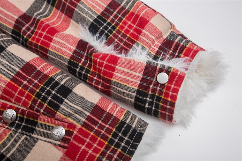 Omirad Plaid Fur-Hood Cotton Jacket | Winter Streetwear