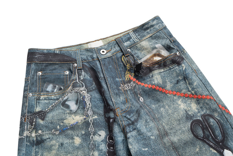 Omirad Hardware Washed Wide-Leg Jeans | Distressed Denim