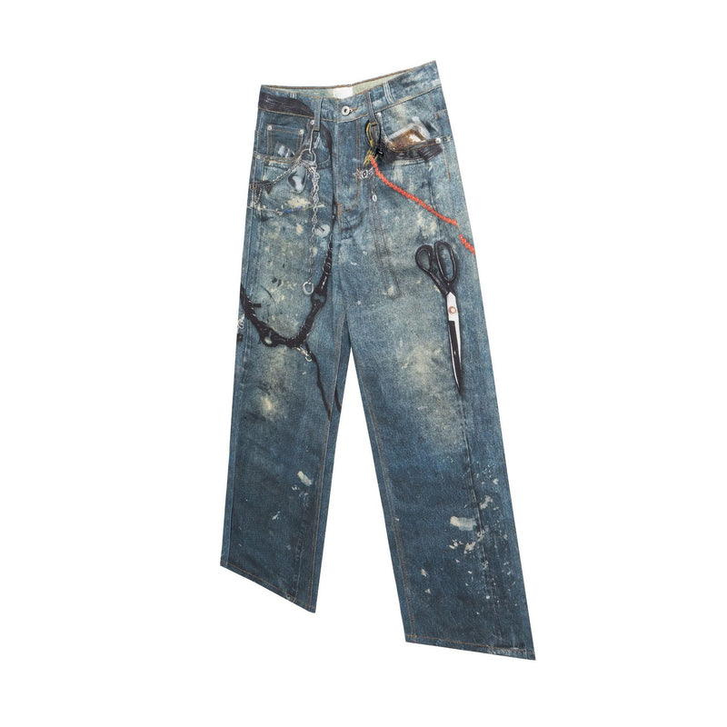 Omirad Hardware Washed Wide-Leg Jeans | Distressed Denim
