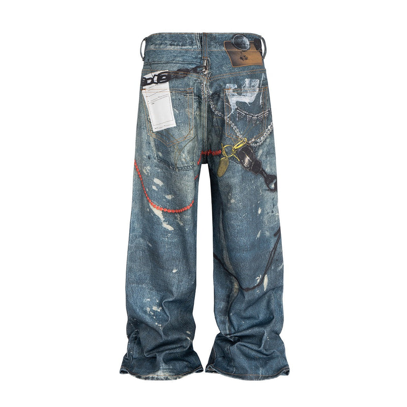 Omirad Hardware Washed Wide-Leg Jeans | Distressed Denim