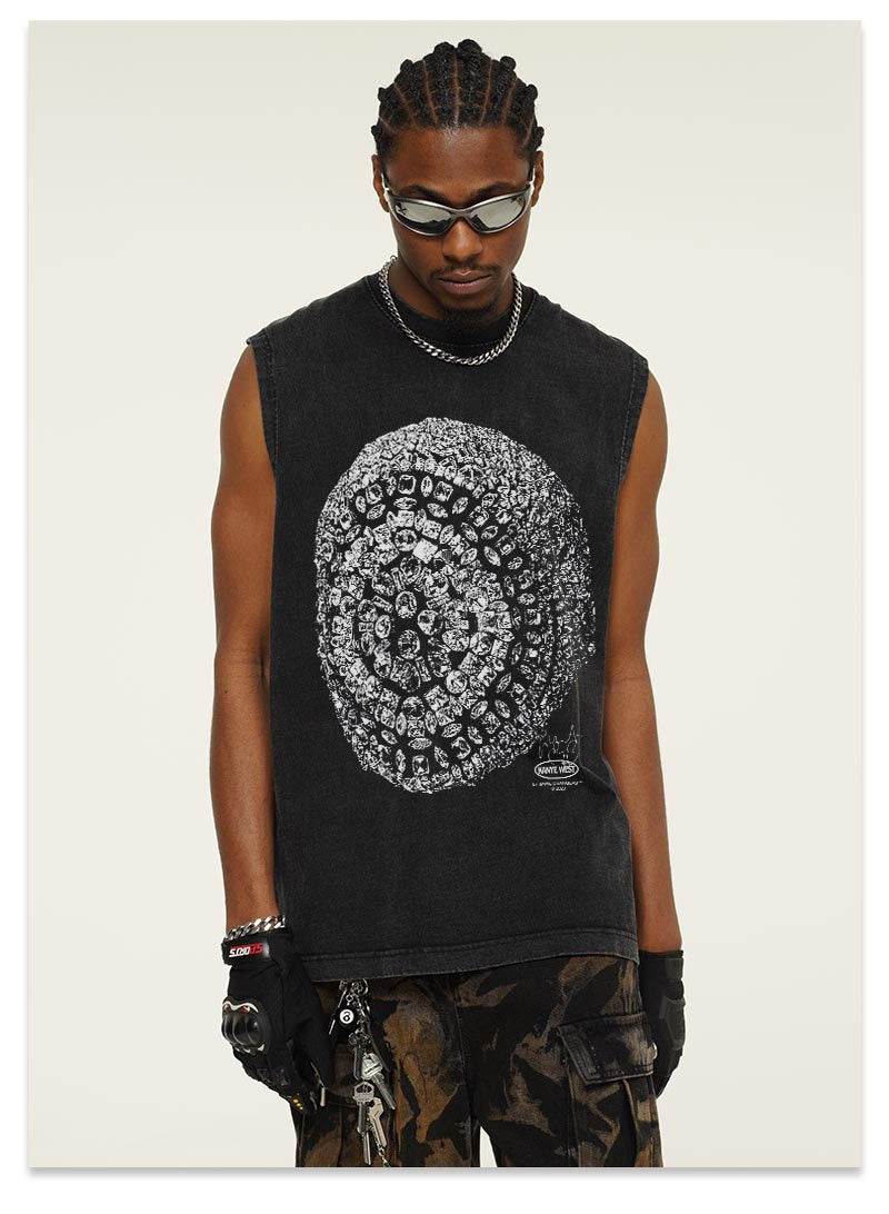 Crystal Skull Graphic Sleeveless Tee | Streetwear Muscle Fit