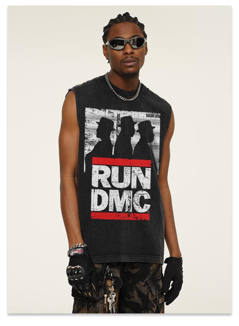 Run DMC Vintage Washed Sleeveless Tee | Oversized Hip-Hop Tank