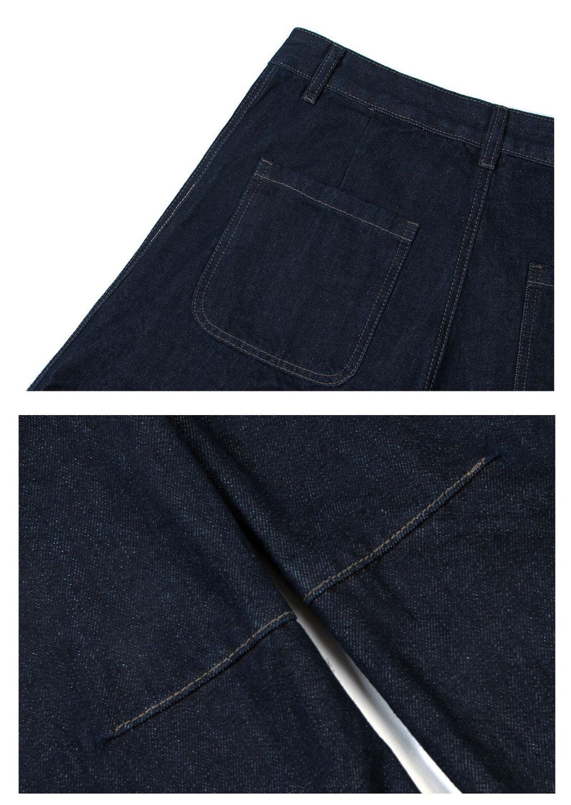 Curved Seam Wide-Leg Denim Pants | Oversized Barrel Fit