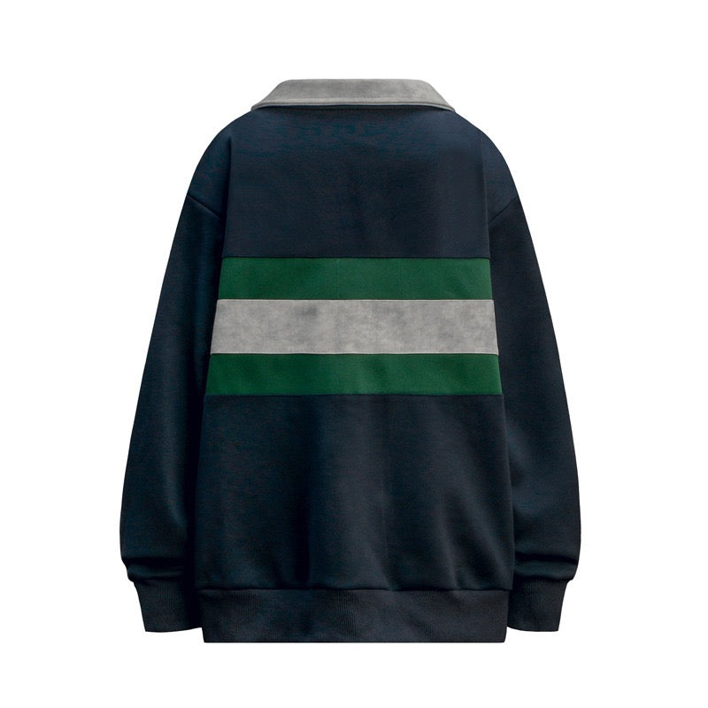 Retro Stripe Rugby Polo Sweatshirt | Vintage Athletic Pullover